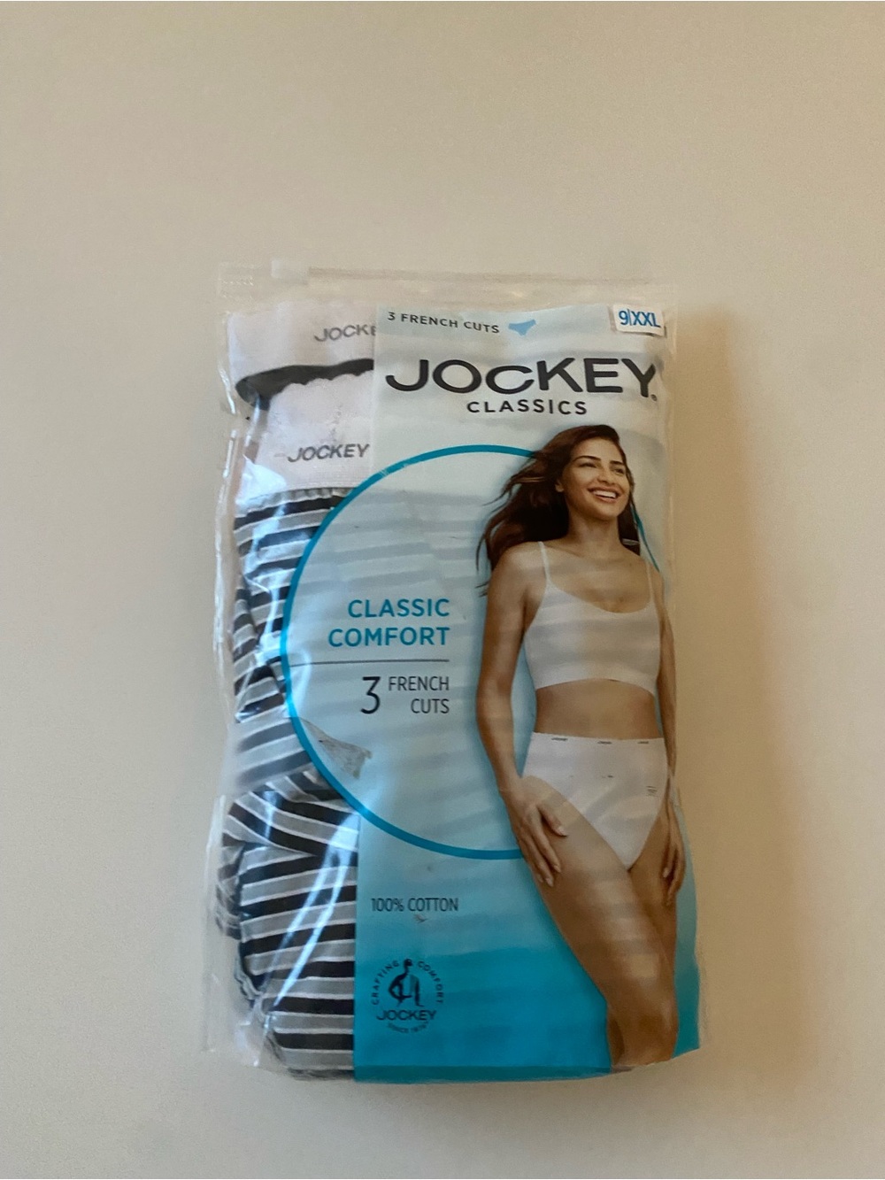 Jockey Classics Women's White & Black Striped French Cut Briefs - 3 Pack